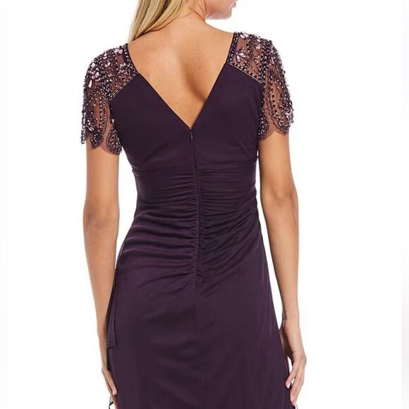 NWT XSCAPE | Beaded Formal Gown in Plum Purple Formal Elegant Long Dress 4P - Picture 5 of 16